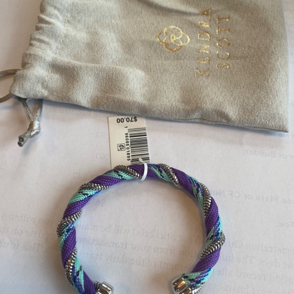 REG $70 KENDRA SCOTT MASIE FULL CUFF BRACELET RHODIUM PERIWINKLE MIX - Picture 6 of 8